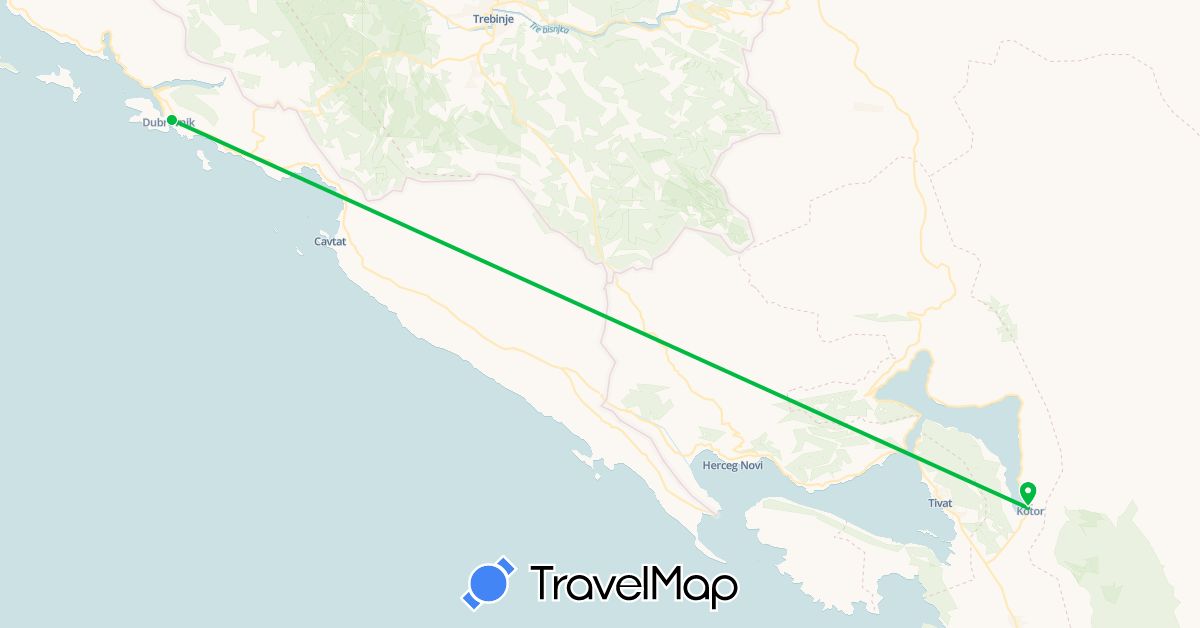 TravelMap itinerary: driving, bus in Croatia, Montenegro (Europe)
